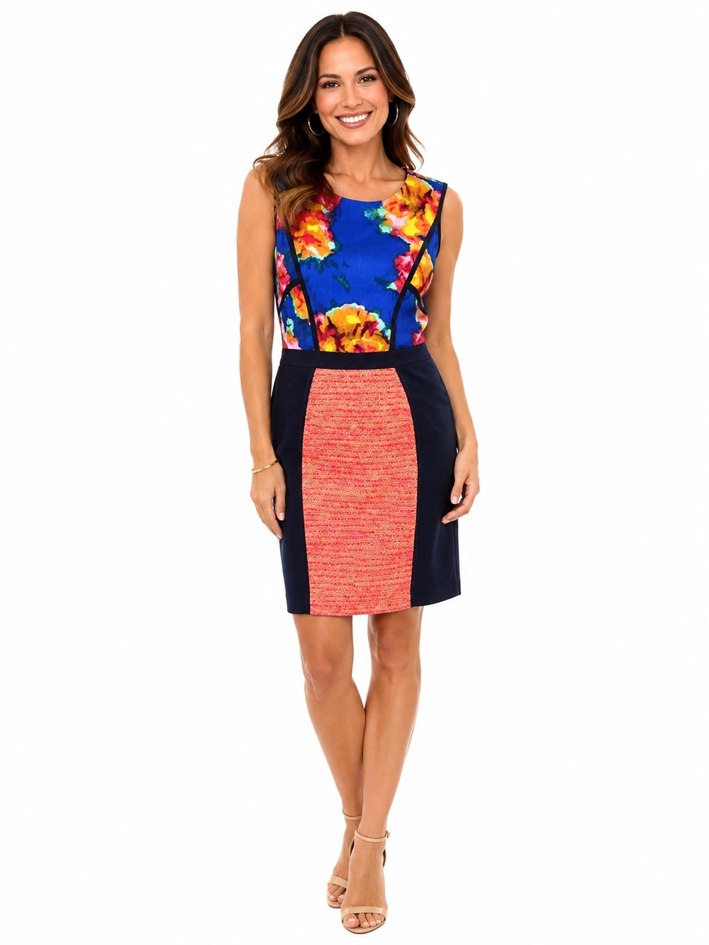 Rachel Rachel Roy Floral Blue Coral Panel Pencil Skirt Shift Dress Sz 8